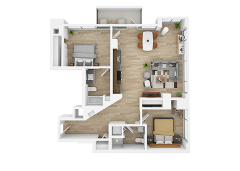Floor plan for 2 beds, 2 baths, 1133 sqft